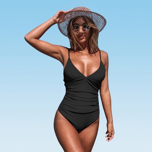 Women's Bright Day Shirring One Piece Swimsuit -Cupshe-Black-L