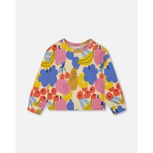 Deux par Deux Girl Printed French Terry Sweatshirt Fruits on Yellow Background - 10 Years - 1 of 4