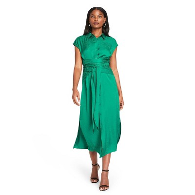 target green dress with flowers