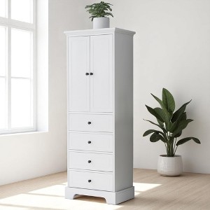 Tall Storage Cabinet with 2 Doors and 4 Drawers, Adjustable Shelves, Freestanding MDF Cabinet with Anti-Tip Kit - 1 of 4