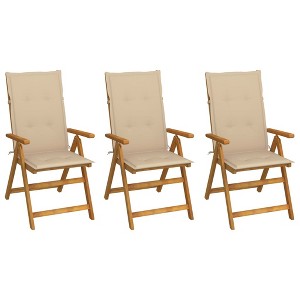 vidaXL Garden Chair Set of 3 Wooden Brown, Beige - 1 of 2