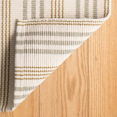 Gray and Beige Striped Wool Cotton 4' x 6' Rug