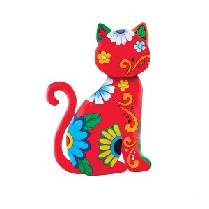 Collections Etc Colorful Floral Cats Metal Wall Art Sculpture 9" x 0.69" x 10" Red - 1 of 4