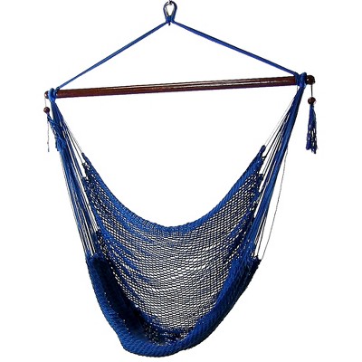 Sunnydaze Caribbean Style Extra Large Hanging Rope Hammock Chair Swing for Backyard and Patio - Blue