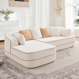 106" Teddy Velvet L-Shaped Sectional Sofa with Chaise, Boneless 32D High-Density Foam, Fluffy Comfy Couch with Curved Armrests, No Assembly - 1 of 4
