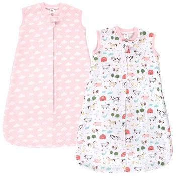 Hudson Baby Infant Girl Premium Quilted Sleeveless Sleeping Bag and Wearable Blanket, Girl Farm Animals