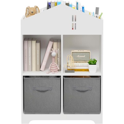 Kids Bookcase, Toddler Bookshelf, 2-Tier Storage Display Organizer, for Boys Girls Bedroom, Playroom, House, Collapsible Fabric Drawers