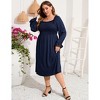 Coolmee Women's Plus Size Dress Ruffle Long Sleeve Square Neck Dress High Waist Smocked Tunic Dress A Line Midi Knee Length Dress - 4 of 4