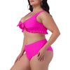 Agnes Orinda Women's Plus Size Ruffle Tie High Waisted Tummy Tummy Control Two Piece Swimwear - 2 of 4