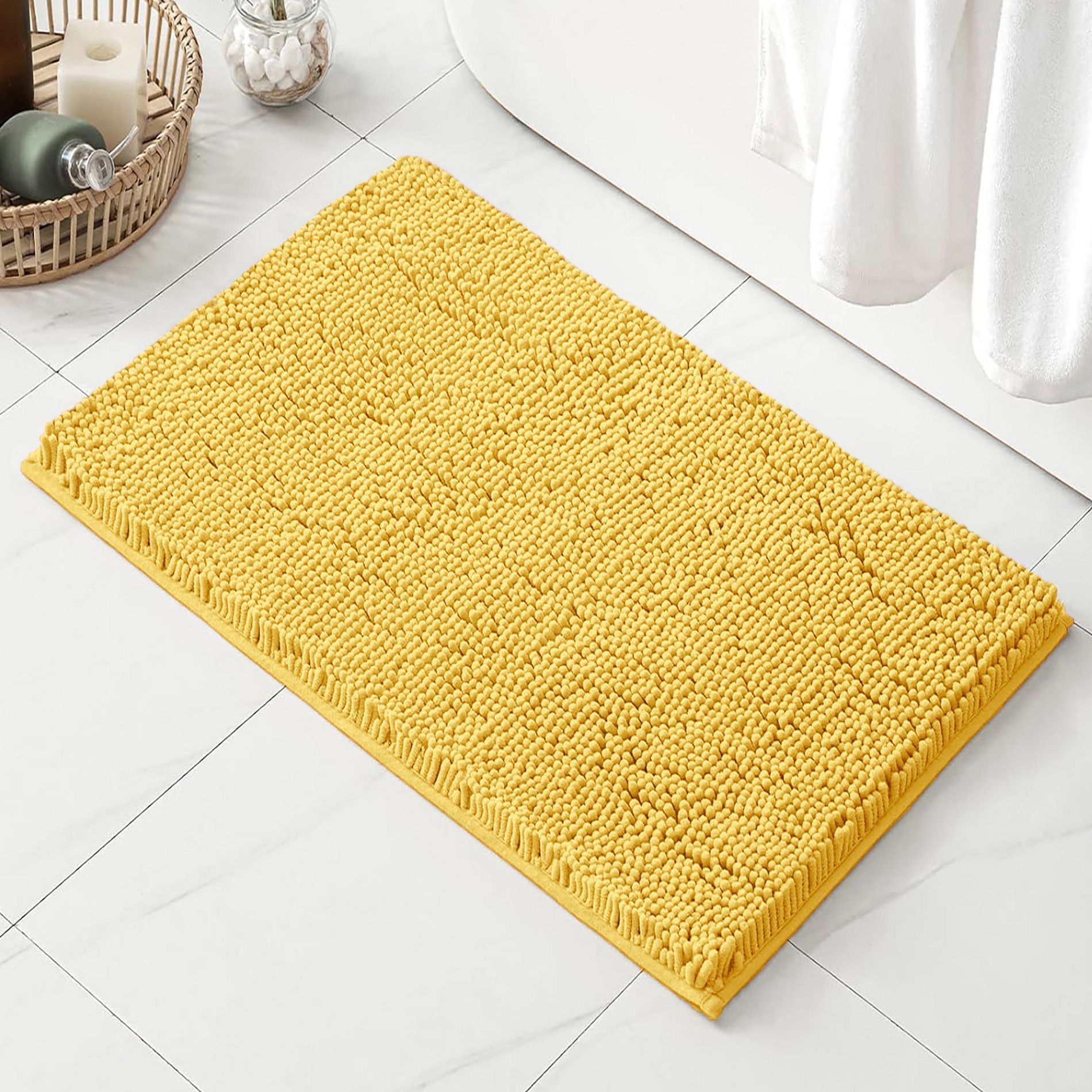 Home Mart Goods Yellow Lemon Soft Cozy Plush Chenille Bath Mat Bathroom Rug - 23"x15"