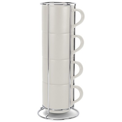 Nat & Jules Stacking Cream 14 ounce Ceramic Stoneware Mugs With Stand Set of 4