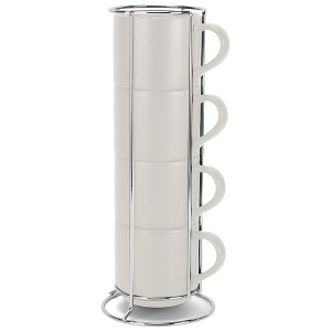 Nat & Jules Stacking Cream 14 ounce Ceramic Stoneware Mugs With Stand Set of 4 - 1 of 4
