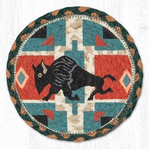 Round Buffalo Coaster – 7" Jute Mat with Inspired Design in Rustic Earth Tones by Earth Rugs - 1 of 3