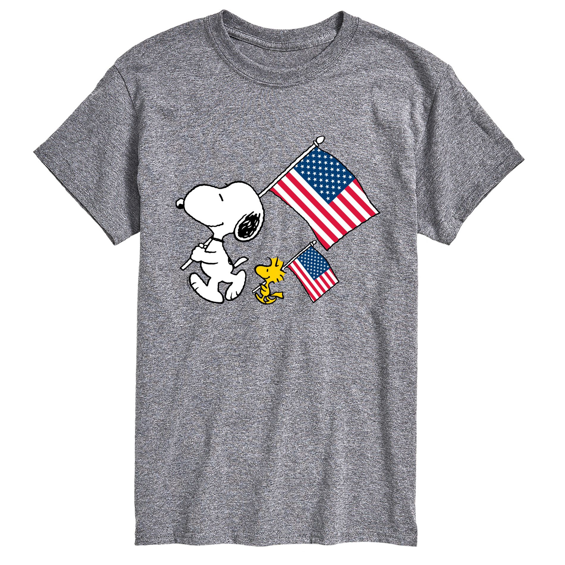 Men's - Peanuts - Snoopy & Woodstock USA Flags Short Sleeve Graphic T-Shirt