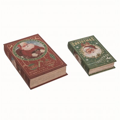 Transpac Wood Red Christmas Books Set of 2