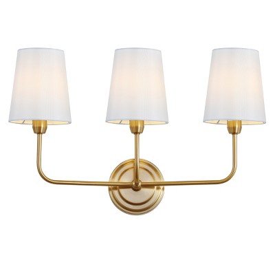 Brookes Contemporary Brass Gold 3-Light Wall Sconce with Cotton Shades