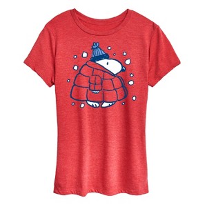 Women's - Peanuts - Snoopy Puffer Coat Snow Short Sleeve Graphic T-Shirt - 1 of 4
