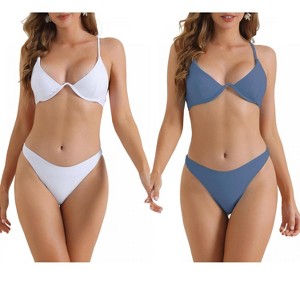 INSPIRE CHIC Women's Halter Underwire Adjustable Spaghetti Straps Triangle Bottoms Swimwear Bathing Bikini Suits 2 Sets - 1 of 4