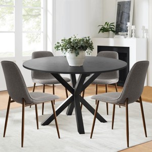 5 Pcs Dining Set for 4 Round Dining Table with Crossed Metal Legs and Oak Grain Upholstered Chairs for Kitchen and Dining Room - Tanpinhause - 1 of 4