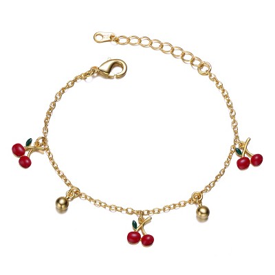 Guili Sweet 14K Gold Plated Kids Bracelet with Red Cherry Charms – A Fun and Playful Jewelry Piece for Little Ones