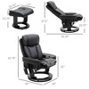 PU Leather Massage Recliner Chair with Ottoman, 10-Point Vibration Swiveling Armchair with Remote Control, Black - 3 of 4