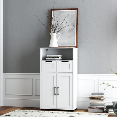 Storage Cabinet with 2 Adjustable Drawers & 2 Doors,41.9" Bathroom Storage Cabinet, Freestanding Cupboard for Kitchen, Living Room, Home Office Decor