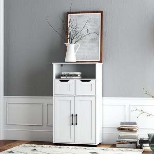Storage Cabinet with 2 Adjustable Drawers & 2 Doors,41.9" Bathroom Storage Cabinet, Freestanding Cupboard for Kitchen, Living Room, Home Office Decor - 1 of 4