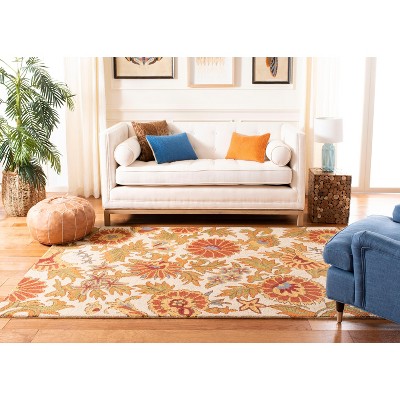 Ivory and Multicolor Floral Wool Hand-Tufted Area Rug