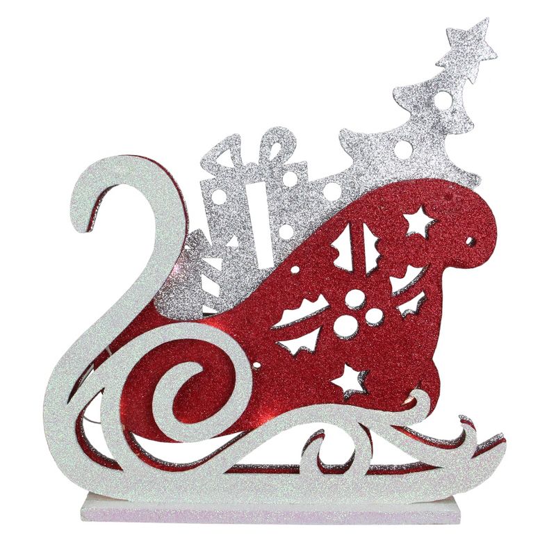 Raz Imports 13.25" Red and Silver LED Lighted Sleigh Silhouette Christmas Tabletop Decor, 1 of 4