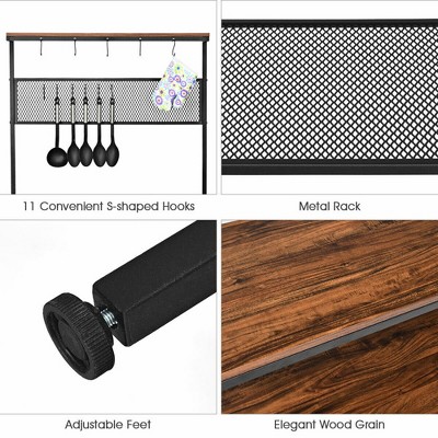 Industrial Black and Brown 4-Tier Kitchen Baker's Rack with Hooks