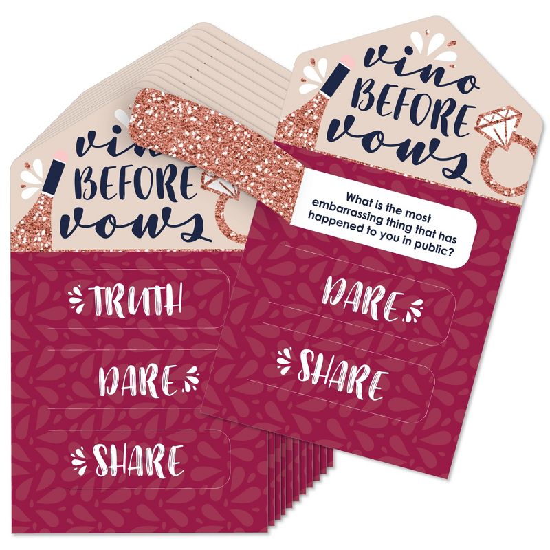 Big Dot of Happiness Vino Before Vows - Winery Bridal Shower or Bachelorette Party Game Pickle Cards - Truth, Dare, Share Pull Tabs - Set of 12, 1 of 6