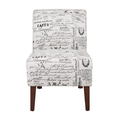 Beige Script Print Slipper Chair with Dark Walnut Wood Legs