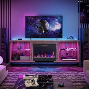 Bestier 70" Modern TV Stand with Electric Fireplace and LED Lights, Gaming Entertainment Center with Cabinet and Large Storage in Living Room - 1 of 4