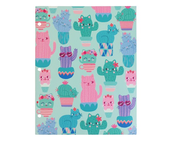 2 Pocket Paper Folder Green Cactus Cats - greenroom