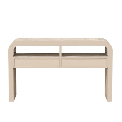 Infurnic Decorative Storage Cabinets Retro Curved Sofa Table Stylish Narrow Console Table for Living Room Hallway Entrance, Beige, 52"*14"*31.5"
