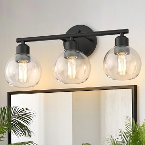 DORESshop 18 in.LED Black Bathroom Light Fixtures Over Mirror, 3-Light Vanity Light with Clear Globe Shades, Modern Vanity Lighting for Bathroom - 1 of 4
