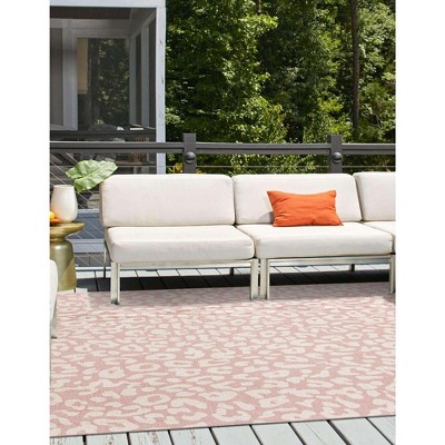 10 ft Square Pink Ivory Synthetic Outdoor Area Rug