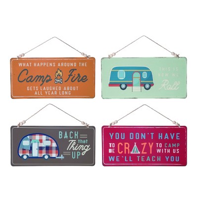 Transpac Colorful Metal Enamel Camper Sign Set of 4 Unique Wall Panels for Indoor Decor Perfect Spring Gifts for Campers