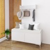 KWPZQEB Wall-Mounted Entryway Shelf with Hooks and Storage Bench Set, Shoe Cabinet with Seat Cushion & Double Doors for Hallway, Bedroom, White - 3 of 4