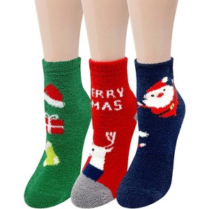 Wrapables Novelty Winter Warm Christmas Fuzzy Slipper Socks for Adult (Set of 3), Merry Xmas - 1 of 4