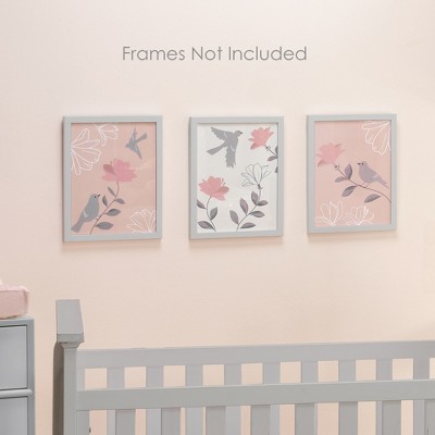 Petal Pink and Soft White Floral Bird Unframed Wall Art Set