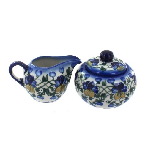 Blue Rose Polish Pottery Pansies Sugar Bowl & Creamer Set : Target