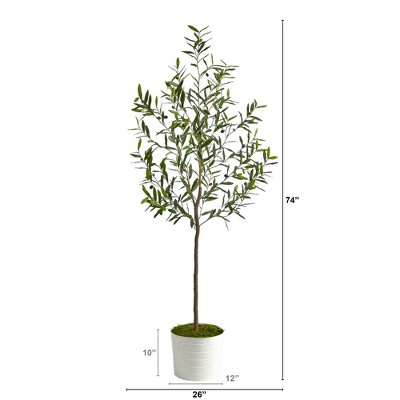 Mediterranean Dream 70" Faux Olive Tree in White Tin Planter