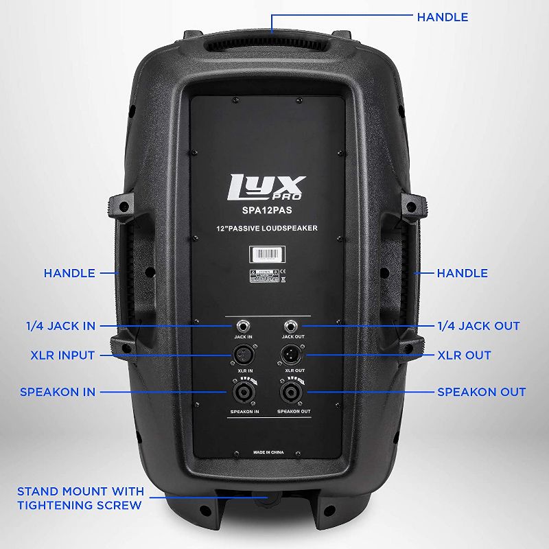 LyxPro 12” Portable Passive PA Speaker System W/Speakon, XLR Input, 2 of 6