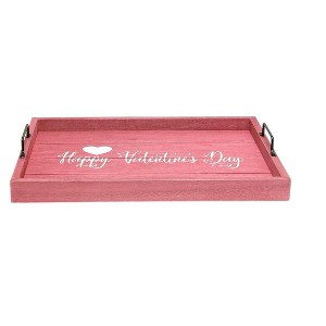 HomeRoots 16" Dark Pink And White Happy Valentines Day Serving Tray With Handles - 1 of 4