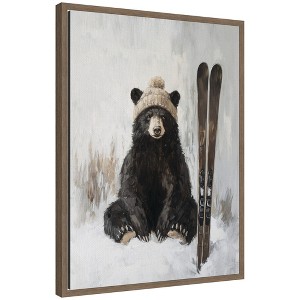 Kate & Laurel All Things Decor Sylvie Framed Canvas Winter Bear Waiting to Ski by the Creative Bunch Studio - 1 of 4