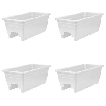 The HC Companies 24 Inch Wide Heavy Duty Plastic Deck Rail Mounted Garden Flower Planter Boxes with Removable Drainage Plugs, White (4 Pack)