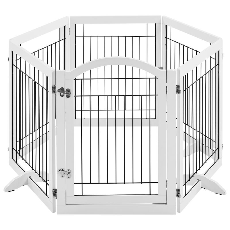 Yaheetech 34" Height Tall Pet Gate with Wood and Wire for Doorway, 1 of 11