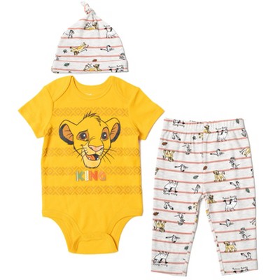Image of Disney Lion King Simba Newborn Baby Boys 3 Piece Outfit Set: Cuddly Bodysuit Pants Hat orange / White 6-9 Months