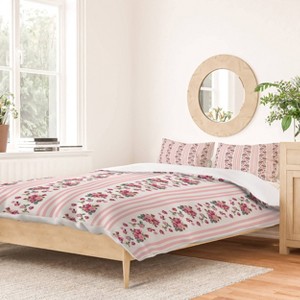 Deny Designs Lisa Argyropoulos Vintage Floral Striped Pink Duvet and Sham Set - 1 of 4
